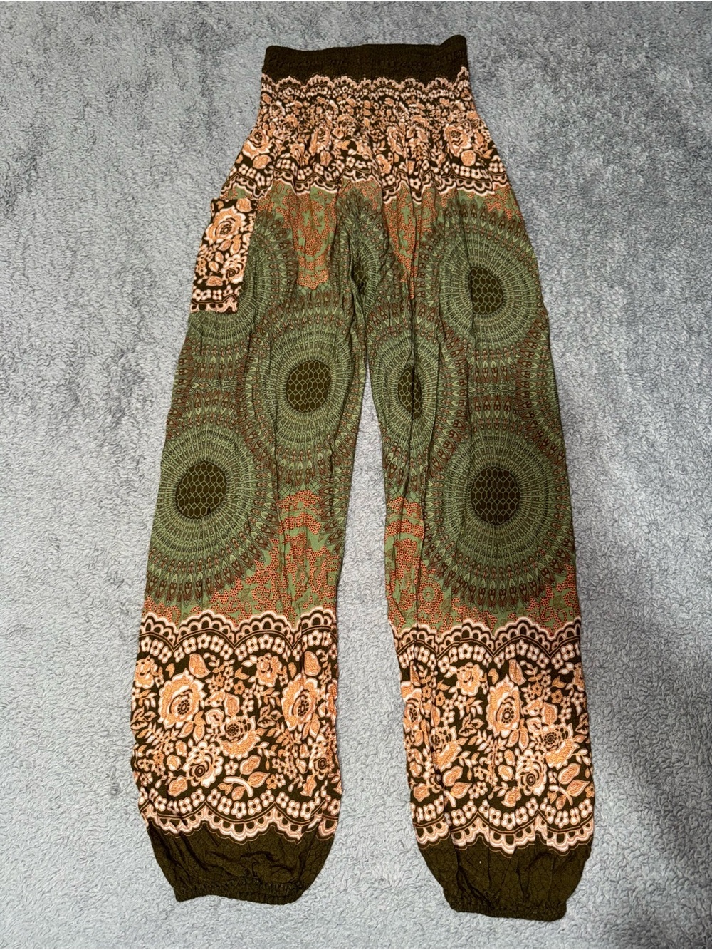 Boho Green Floral Palazzo Pants